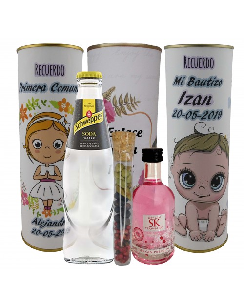 Pack de Gin Tonic Schweppes ORIGINAL con Ginebra GIN SK STRAWBERRY en lata PERSONALIZADA para detalles de invitados